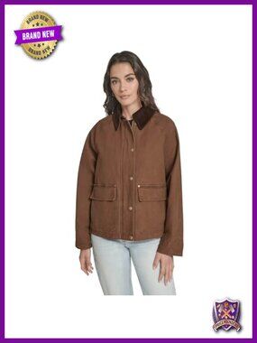 Cotton Barn Jacket Corduroy Collar Snap Pockets Cropped Casual